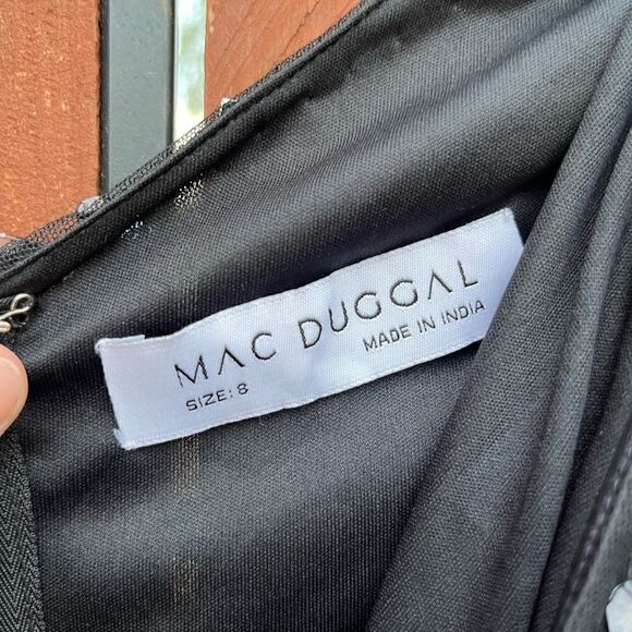 MAC DUGGAL 10768 ONE LONG SLEEVE PUFF SHOULDER EMBELLISHED BLACK/SILVER GOWN 8 - Picture 6 of 7